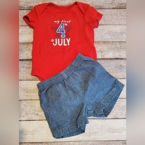 Carters My First 4th of July Bodysuit & Short Set Unisex Size 3 Months